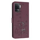 For OPPO A94 4G / F19 Pro Embossed Kitten Phone Leather Case with Lanyard(Wine Red) - 3