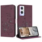 For OPPO Reno7 Z Global Embossed Kitten Phone Leather Case with Lanyard(Wine Red) - 1