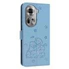 For OPPO Reno11 5G Global Embossed Kitten Phone Leather Case with Lanyard(Blue) - 3