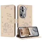 For OPPO Reno11 Pro Global Embossed Kitten Phone Leather Case with Lanyard(Beige) - 1