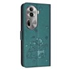 For OPPO Reno11 Pro Global Embossed Kitten Phone Leather Case with Lanyard(Dark Green) - 3