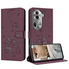 For OPPO Reno11 Pro Global Embossed Kitten Phone Leather Case with Lanyard(Wine Red) - 1