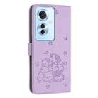 For OPPO Reno11 F Global Embossed Kitten Phone Leather Case with Lanyard(Purple) - 3