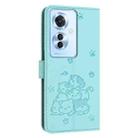 For OPPO Reno11 F Global Embossed Kitten Phone Leather Case with Lanyard(Mint Green) - 3