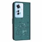 For OPPO Reno11 F Global Embossed Kitten Phone Leather Case with Lanyard(Dark Green) - 3