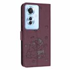 For OPPO Reno11 F Global Embossed Kitten Phone Leather Case with Lanyard(Wine Red) - 3