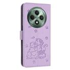 For OPPO Reno12 F 5G Embossed Kitten Phone Leather Case with Lanyard(Purple) - 3