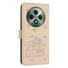 For OPPO Reno12 F 5G Embossed Kitten Phone Leather Case with Lanyard(Beige) - 3