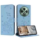 For OPPO Reno12 F 5G Embossed Kitten Phone Leather Case with Lanyard(Blue) - 1