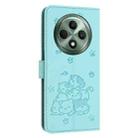 For OPPO Reno12 F 5G Embossed Kitten Phone Leather Case with Lanyard(Mint Green) - 3