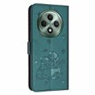 For OPPO Reno12 F 5G Embossed Kitten Phone Leather Case with Lanyard(Dark Green) - 3