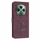 For OPPO Reno12 F 5G Embossed Kitten Phone Leather Case with Lanyard(Wine Red) - 3