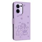 For OPPO Reno13 F 5G / 4G Embossed Kitten Phone Leather Case with Lanyard(Purple) - 3