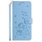 For OPPO Reno13 F 5G / 4G Embossed Kitten Phone Leather Case with Lanyard(Blue) - 2
