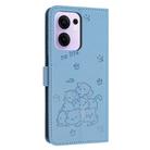 For OPPO Reno13 F 5G / 4G Embossed Kitten Phone Leather Case with Lanyard(Blue) - 3