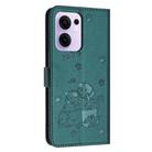 For OPPO Reno13 F 5G / 4G Embossed Kitten Phone Leather Case with Lanyard(Dark Green) - 3