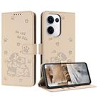 For OPPO Reno13 5G Global Embossed Kitten Phone Leather Case with Lanyard(Beige) - 1