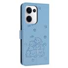 For OPPO Reno13 5G Global Embossed Kitten Phone Leather Case with Lanyard(Blue) - 3