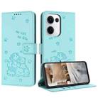 For OPPO Reno13 5G Global Embossed Kitten Phone Leather Case with Lanyard(Mint Green) - 1