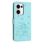 For OPPO Reno13 5G Global Embossed Kitten Phone Leather Case with Lanyard(Mint Green) - 3