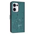For OPPO Reno13 5G Global Embossed Kitten Phone Leather Case with Lanyard(Dark Green) - 3