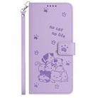 For OPPO Reno13 Pro 5G Global Embossed Kitten Phone Leather Case with Lanyard(Purple) - 2