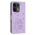 For OPPO Reno13 Pro 5G Global Embossed Kitten Phone Leather Case with Lanyard(Purple) - 3