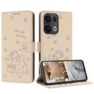For OPPO Reno13 Pro 5G Global Embossed Kitten Phone Leather Case with Lanyard(Beige) - 1