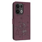For OPPO Reno13 Pro 5G Global Embossed Kitten Phone Leather Case with Lanyard(Wine Red) - 3
