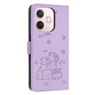 For OPPO A5 Pro 5G Global Embossed Kitten Phone Leather Case with Lanyard(Purple) - 3