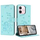 For OPPO A5 Pro 5G Global Embossed Kitten Phone Leather Case with Lanyard(Mint Green) - 1