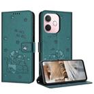 For OPPO A5 Pro 5G Global Embossed Kitten Phone Leather Case with Lanyard(Dark Green) - 1