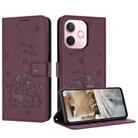 For OPPO A5 Pro 5G Global Embossed Kitten Phone Leather Case with Lanyard(Wine Red) - 1