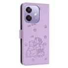 For OPPO A5x 5G Global Embossed Kitten Phone Leather Case with Lanyard(Purple) - 3