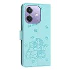 For OPPO A5x 5G Global Embossed Kitten Phone Leather Case with Lanyard(Mint Green) - 3