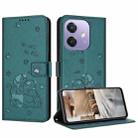 For OPPO A5x 5G Global Embossed Kitten Phone Leather Case with Lanyard(Dark Green) - 1