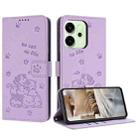 For OPPO Reno14 Global / Reno14 F  5G Embossed Kitten Phone Leather Case with Lanyard(Purple) - 1