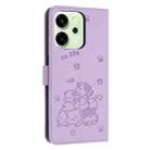 For OPPO Reno14 Global / Reno14 F  5G Embossed Kitten Phone Leather Case with Lanyard(Purple) - 3