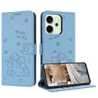 For OPPO Reno14 Global / Reno14 F  5G Embossed Kitten Phone Leather Case with Lanyard(Blue) - 1