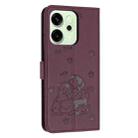 For OPPO Reno14 Global / Reno14 F  5G Embossed Kitten Phone Leather Case with Lanyard(Wine Red) - 3
