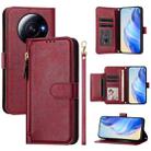 For Xiaomi 12S Ultra Multi-Card Slots Zipper Wallet Leather Phone Case(Dark Red) - 1