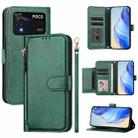 For Xiaomi Poco M4 Pro 4G Multi-Card Slots Zipper Wallet Leather Phone Case(Green) - 1