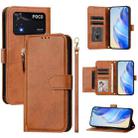 For Xiaomi Poco M4 Pro 4G Multi-Card Slots Zipper Wallet Leather Phone Case(Brown) - 1