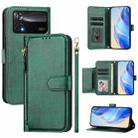 For Xiaomi Poco X4 Pro 5G Multi-Card Slots Zipper Wallet Leather Phone Case(Green) - 1