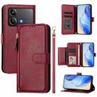 For Xiaomi Poco X6 Neo Global Multi-Card Slots Zipper Wallet Leather Phone Case(Dark Red) - 1