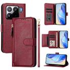 For Xiaomi 15S Pro Multi-Card Slots Zipper Wallet Leather Phone Case(Dark Red) - 1