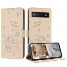 For Google Pixel 6a Embossed Kitten Phone Leather Case with Lanyard(Beige) - 1