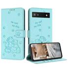 For Google Pixel 6a Embossed Kitten Phone Leather Case with Lanyard(Mint Green) - 1