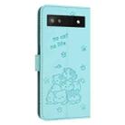 For Google Pixel 6a Embossed Kitten Phone Leather Case with Lanyard(Mint Green) - 3