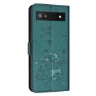 For Google Pixel 6a Embossed Kitten Phone Leather Case with Lanyard(Dark Green) - 3